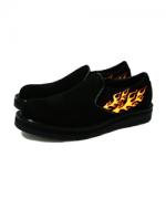 blutenblatt ͽ11پʡCanvas Slip-on BootsFLAMES/Хåݥ֡ġɥե쥤ॹ-ALL BLACKxRED FLAMES-