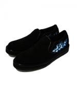 blutenblatt ͽ11پʡCanvas Slip-on BootsFLAMES/Хåݥ֡ġɥե쥤ॹ-ALL BLACKxBLUE FLAMES