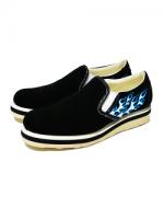 blutenblatt ͽ11پʡCanvas Slip-on BootsFLAMES/Хåݥ֡ġɥե쥤ॹ-WHITE BLACKxBLUE FLAMES-