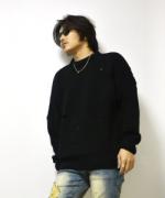 ͽ2پʡDrop Sholder Clash Knit Sweater/ɥåץå˥åȥ/BLACK