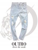  OUTRO-feer de seal- Cropped damage Skinny Denim pants